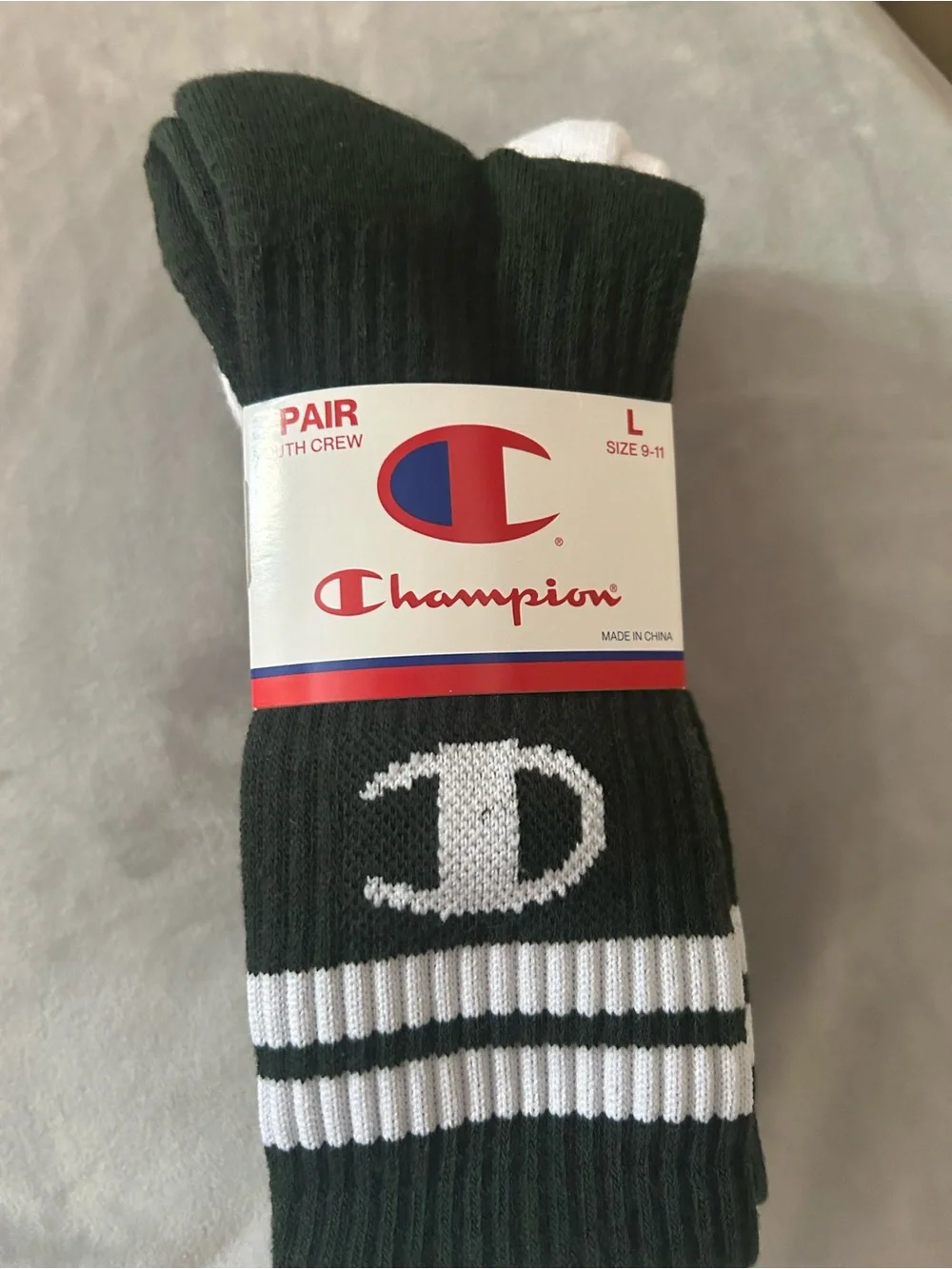 Champion kids Dark Green & White Crew Athletic Socks